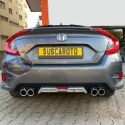 Resim Caralp Honda Civic Fc5 2016-2021 Araca Özel Siyah Gri Arka Difüzör Tırnaklı 4 Yuvarlak Egzoz Çıkışlı Arka Tampon Eki Ithal 1.sınıf DFZ37 