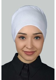 Resim Altobeh Kadın Pratik Dikişsiz Bağcıklı Kaymayan Tesettür Penye Bone - Beyaz 