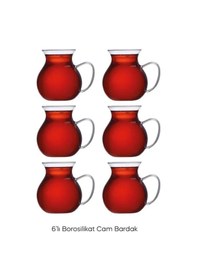 Resim Mithra Life 6 Adet Ateşe Dayanıklı Kulplu Cam Keyifli Çay Bardağı Kupa Seti Mıt1165 Şeffaf 