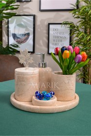 Resim MIARIK DESIGN & DEKORASYON Dekoratif Mermer 5 Li Banyo Seti Takımı 