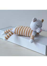 Resim Amigurumi Örgü Oyuncak Uyuyan Kedi Sarı 