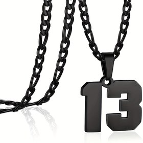 Resim 1 adet Siyah 00-99 Sayı Kolye Erkekler İçin, Atletler İçin Paslanmaz Çelik Spor Sayı Kolye Zinciri, Beyzbol / Basketbol / Futbol Takımı Hediyeleri 
