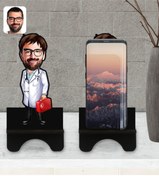 Resim Bk Gift Kişiye Özel Erkek Acil Tıp Teknisyeni Karikatürlü Ahşap Biblo Telefon Standı-1 