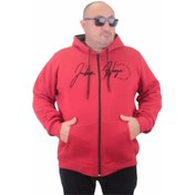 Resim Mocgrande Fermuarlı Kapuşonlu Büyük Beden Sweat Jubin 23221 Kırmızı-Kırmızı 