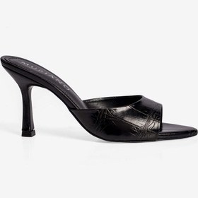 Resim Mubiano Kadın Stiletto Sivri Burun Kroko Desenli Ön Arka Açık Topuklu Terlik Cedra Siyah 