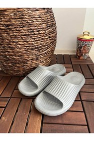 Resim Behtah Kundura Erkek Fashion Çizgili Yeezy Slide Terlik Plaj Havuz Sahil Deniz Yeni Sezon 