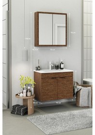 Resim Biani Fix Loft 75 Cm Banyo Dolabı,Seramik Lavabolu, Aynalı,Lavabo Dahil,Mdf,Aybe Kahve 