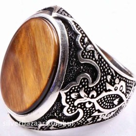 Resim Tigers Eye Stone Jewelry Solid 925 Sterling Silver Men Ring - US: 13.25 / 71 mm / Turk: 31 