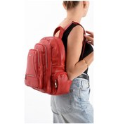 Resim Suni Deri Kadın Sırt Çantası 35 25 Cm Mega Bag Günlük Kullanıma Uygun Çok Cepli İçi Astarlı Kırmızı 