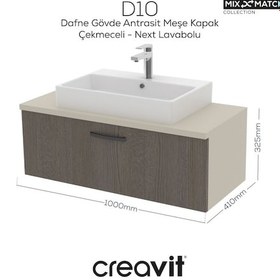 Resim Creavit D10 Next Lavabo Dolabı Çekmeceli 100 Cm Dafne Gövde Antrasit Meşe Kapak Beyaz 