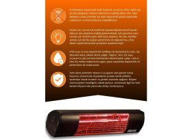 Resim Aqua 2000 Watt GSA20LG Düşük Işıklı Kumandasız Suya Dayanıklı Elektrikli Infrared Isıtıcı-Siyah 