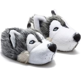 Resim Twigy Husky Erkek Hayvanlı Panduf Gri Tekstil Malzemeden Kış Sezonu İçin Konforlu Ev Terliği 40/45 