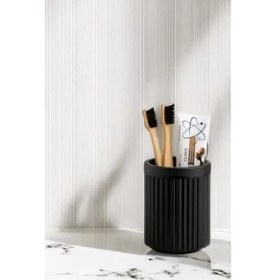 Resim Serisi Siyah Banyo Seti, 5 Parça Akrilik 5 Litre Çöp Kovası, Sabunluk, Fırçalık Takımı - 3088 