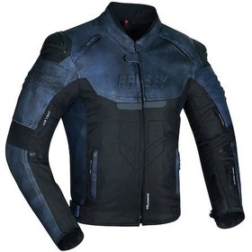 Resim Ebakbak Motosiklet Montu Deri 4 Mevsim Maxdura Ve Leather Kumaş Mont Koyu Mavi Falcon 