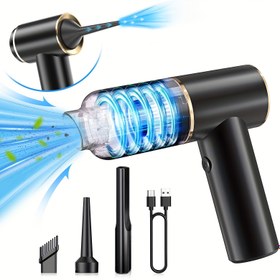 Resim Taşınabilir Kablosuz El Tipi Süpürge, 2'si 1 Arada Emme ve Üfleme Fonksiyonlu Mini Vakum, HEPA Filtreli, Şarj Edilebilir, Arabalar, Evler, Ofisler ve Evcil Hayvanlar İçin Uygun 