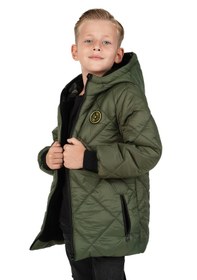 Resim Merdia Kids Erkek Çocuk Su Ve Rüzgar Geçirmez İçi Kürklü Kapüşonlu Mont Baklava Desenli Haki 