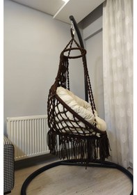 Resim Tek Kişilik Makrome El Örgüsü Salıncak Minderli Kahverengi Mis38001 Kahverengi 