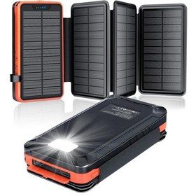 Resim Acil Durum Solar Power Bank 26800mah, 4 Güneş Paneli, Su Geçirmez, Led Fenerli Harici Pil Turuncu 