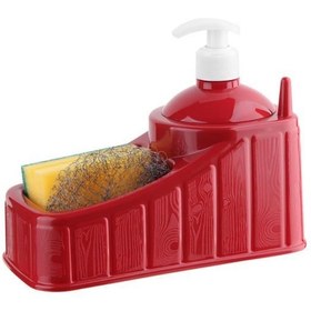 Resim Plastik Sünger Ve Tel Hazneli Set Kırmızı Sıvı Sabunluk Tel Ve Sü 