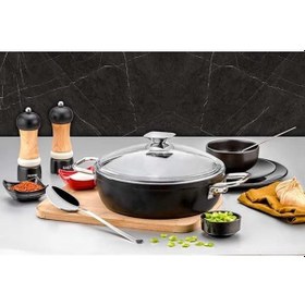 Resim Evimsaray Arte Dıamond Granit Basık Tencere 30 Cm 