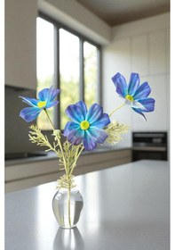 Resim Yapay Çiçekçiniz Islak Dokulu 60 Cm Yapay Gelincik Çiçeği Gerçekçi Görünümlü Dekoratif Salon Ve Masa Çiçeği Mavi 