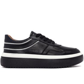 Resim Derimod Kadın Siyah Bağcıklı Kalın Tabanlı Deri Sneaker, Kışlık Spor Ayakkabı 25AFD510818 