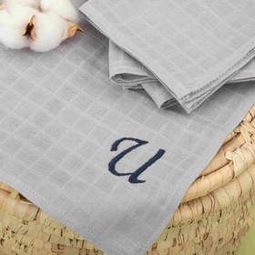 Resim 5'li U Harf Nakışlı Mendil Set - Gri Muslin 