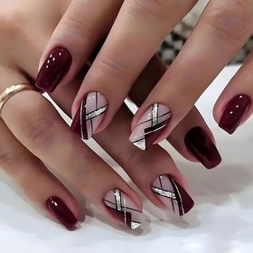 Resim 24 Parça Yıldız Takma Tırnak Seti - Kısa Kare Karışık Renk Sistemi, Çizgili Simli Desen, Parlak Bitiş - Çıkarılabilir Moda Tırnaklar, Jöle Yapıştırıcı ve Tırnak Törpüsü İçerir 