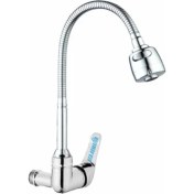 Resim Elmina Armatür Duvardan Tek Su Çıkışlı Krom 2 Fonksiyonlu Spiral Oynar Borulu Lavabo Mutfak Bataryası Musluğu 