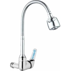 Resim Elmina Armatür Duvardan Tek Su Çıkışlı Krom 2 Fonksiyonlu Spiral Oynar Borulu Lavabo Mutfak Bataryası Musluğu 