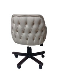 Resim Ofis Koltuğu Çalışma Sandalyesi Ahşap Ayaklı Krem Renkli Suni Der 