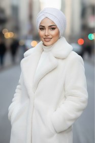 Resim Aişe tesettür Beyaz Kabartma Desen Büzgülü Salaş Bone 