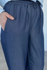 Resim Bel Lastikli Tensel Tesettür Pantolon Lacivert TZL-P-00021220 