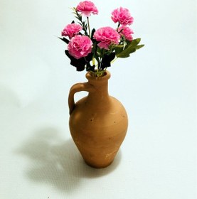 Resim Pembe Karanfil Dolgun Çiçekli Kulplu Testi Vazo 