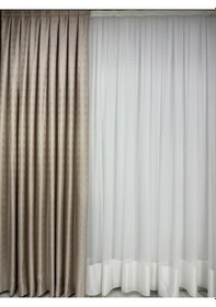 Resim Labirent Desen Krem Fon Perde 1/3 Sık Pile Krem 