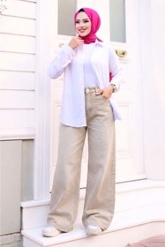 Resim Tesettür Diyarı Kadın Retro Baggy Kot Pantolon- Koyu Bej 