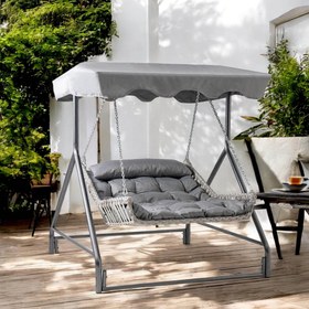 Resim Bed | Çiftli Rattan Bahçe Salıncağı | Rehome Balkon Salıncağı - Gri 