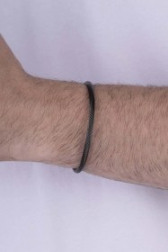Resim Gümüş Pazarım Örgü Model Siyah Çelik Erkek Kelepçe Bileklik Çok Renkli 