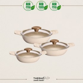 Resim Thermoad Döküm Saplı Güveç Sahan Set | 6 Parça | Vizon |18cm-20cm-22cm 