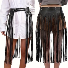 Resim 1 adet Kadın Punk Püskül Etek Kemer - Dans, Partiler & Günlük Kıyafetler için Püskül Detaylı Retro Bel Aksesuarı, Siyah, Günlük Giyim Kemer | Punk Bel Etek | Dekoratif Püskül Etek 