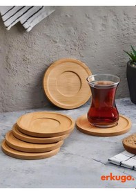 Resim 6 Adet Yuvarlak Bambu Çay Tabağı, Bardak Altlığı, Fincan Tabağı Bambu 