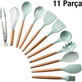Resim Ezere 11 Parça Silikon Uçlu Ahşap Saplı Mutfak Seti ve Saklama KUTUSU-(5775) 
