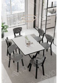 Resim Avvio Elma Sandalye 80x140 Yemek Masası Mutfak Masası 6 Kişilik Masa Sandalye Takım Beyaz 