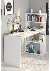 Resim Moonlife Çınar Raflı Kitaplıklı Çalışma Masası Beyaz 