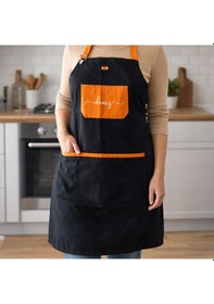 Resim Bk Gift Kişiye Özel İsimli Turuncu Cepli Siyah Mutfak Önlüğü -8, Aşçı Ve Şef Önlüğü, Ev Hediyesi Kobitmeyencom36618 Bk Gift Renkli 