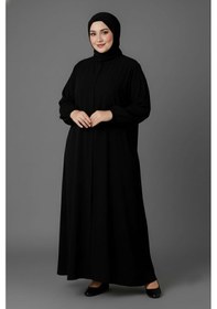 Resim Mismoly Medine İpeği Mevlana Kesim Cepli Kuşaklı Bol Büyük Beden Ferace Siyah 