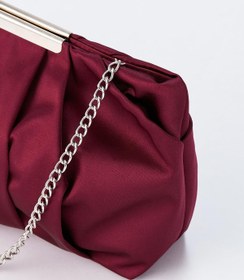 Resim SHUBBAGS Bordo Zincir Askılı Pileli Saten Kadın Clutch 
