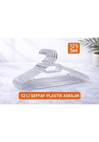 Resim 12 Adet Şeffaf Plastik Elbise Askısı Dayanıklı, Kalın Gövdeli, Kaymaz Tasarım Şeffaf 