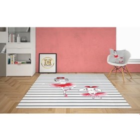 Resim Gri Şerit Balerin Kız Kalın Taban Çocuk Oda Halısı 