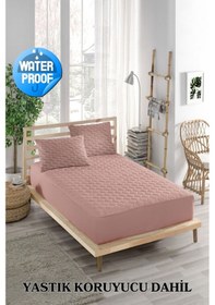 Resim Alez Takımı Sıvı Geçirmez 3 Parça %100 Pamuk Kapitoneli Pembe Tek Kişilik 